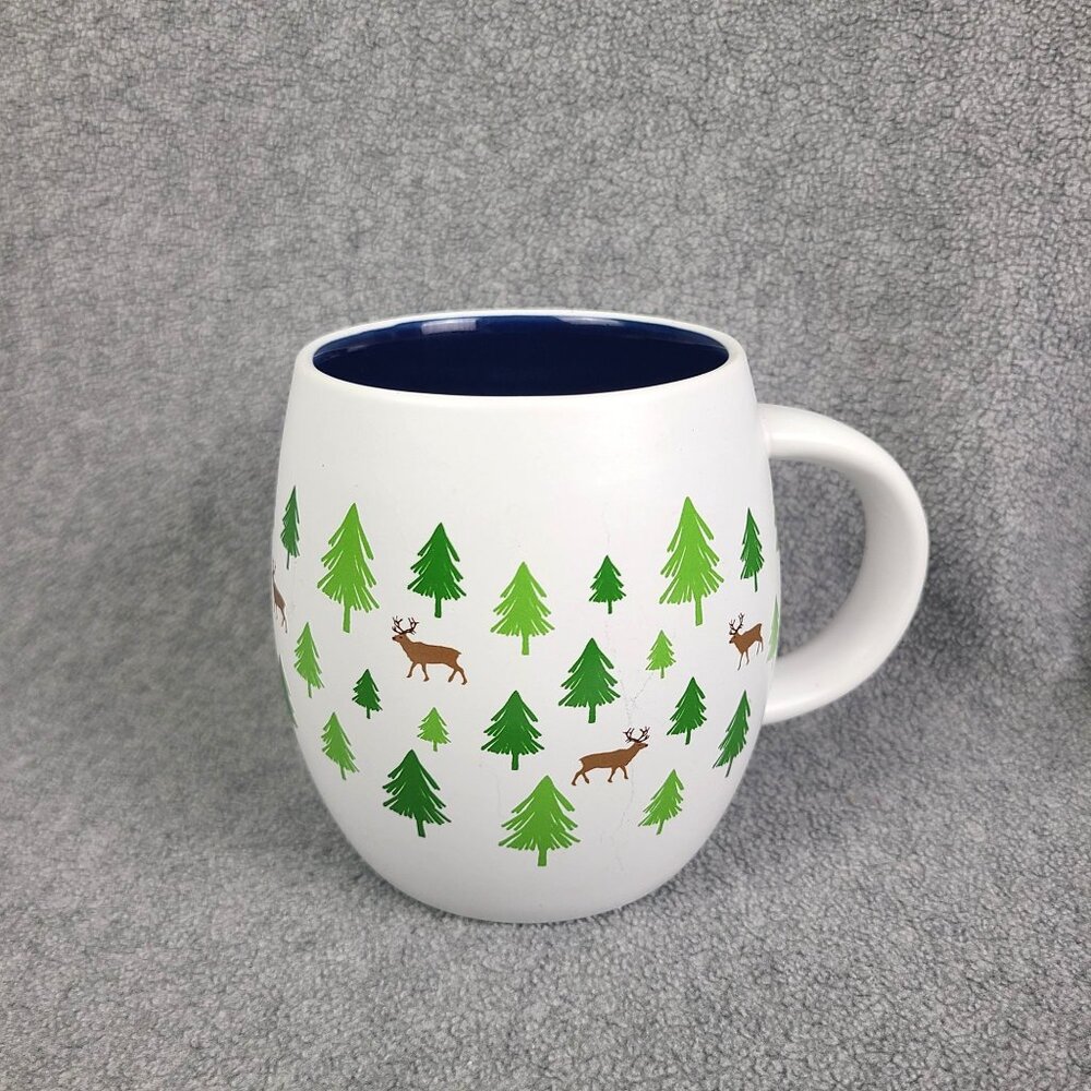 Caribou White Coffee Mug with Green Pine Tree and Caribou Deer Print 18oz 2018